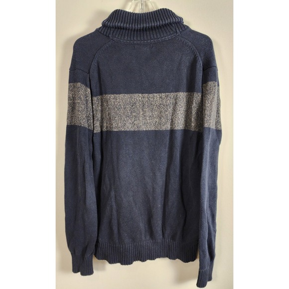 Banana Republic Shawl Collar Striped Knit Sweater Men's Size‎ L Navy Grey - Picture 2 of 8